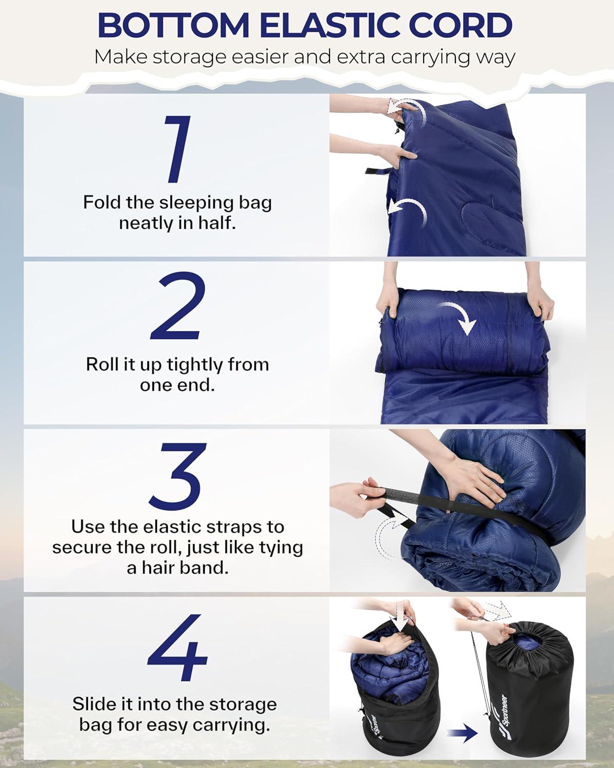 image:imageSportneer Sleeping Bags for Adults 0 Degree Sleeping Bag XL Flannel Winter Cold Weather Sleeping Bag with Detachable Hood Compression Sack for Camping Backpacking HikingBlue