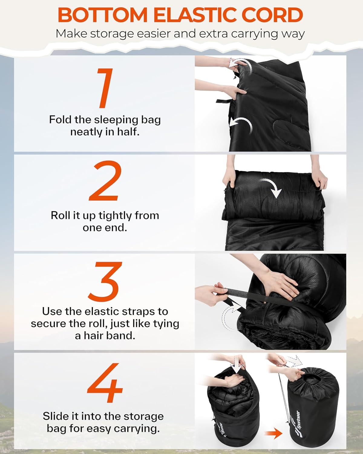 image:imageSportneer Sleeping Bags for Adults 0 Degree Sleeping Bag XL Flannel Winter Cold Weather Sleeping Bag with Detachable Hood Compression Sack for Camping Backpacking HikingBlack
