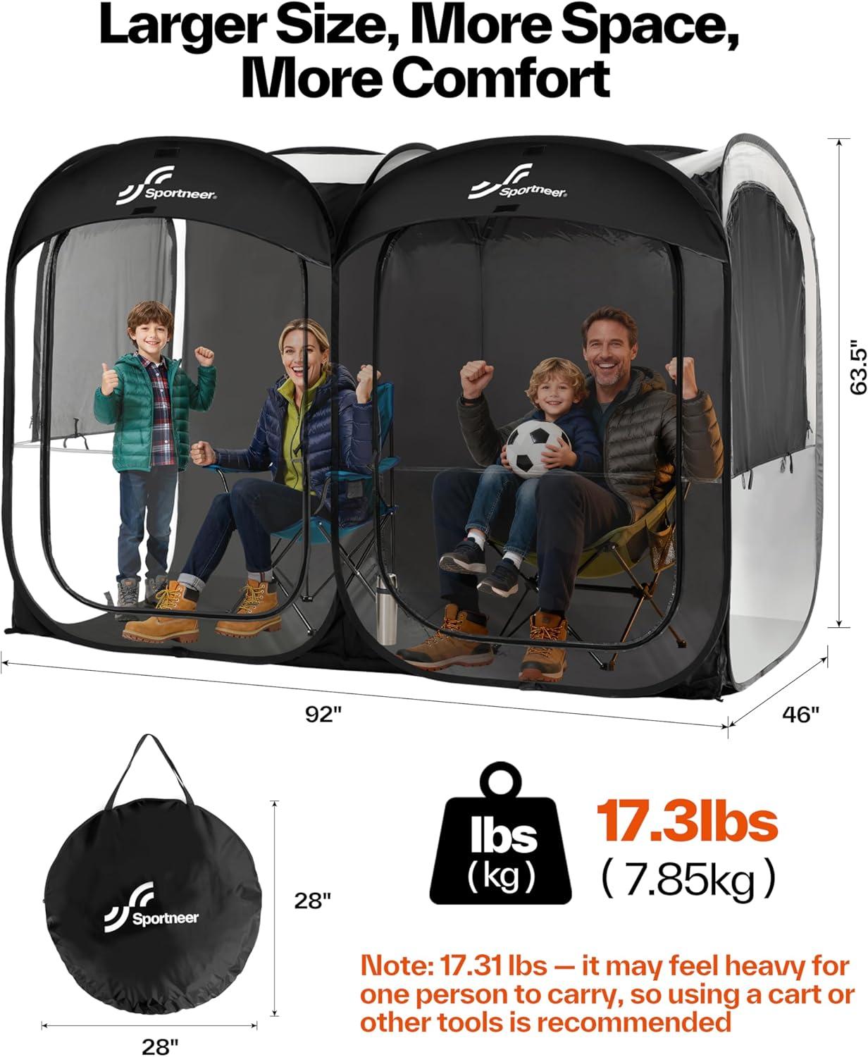 image:imageSportneer Sports Tent 24 Person Instant Pop Up Sports Tents 92 x 46 x 635 Transparent Sport Shelter for Fishing Camping Sports Event Easy Set Up amp Tear Down