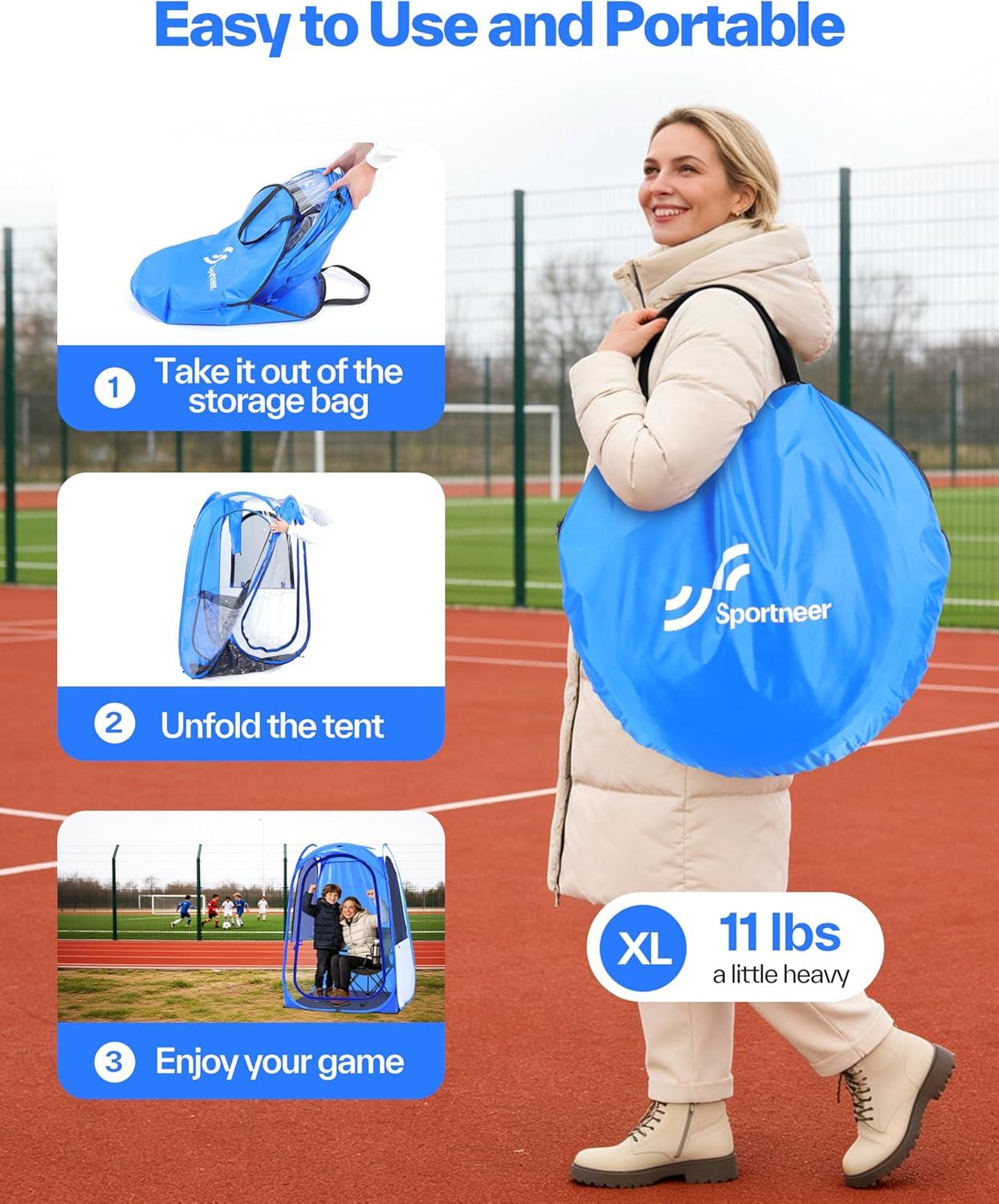 image:imageSportneer XL Pop Up Sports Tent 46 L x 46 W x 635 H Clear TPU Outdoor Shelter for 1 Adult amp 1 Child AllWeather Warm Bubble Pod with Instant Setup Wind amp Rain Protection for SpectatorsBlue