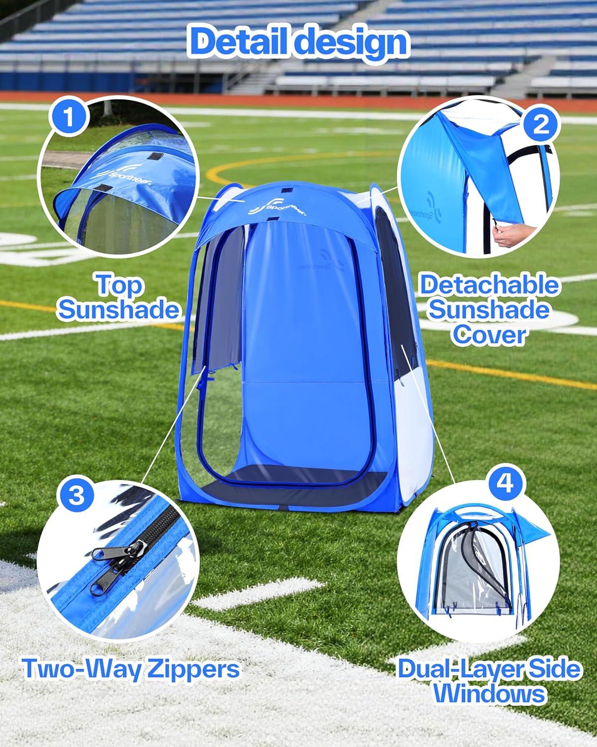image:imageSportneer XL Pop Up Sports Tent 46 L x 46 W x 635 H Clear TPU Outdoor Shelter for 1 Adult amp 1 Child AllWeather Warm Bubble Pod with Instant Setup Wind amp Rain Protection for SpectatorsBlue