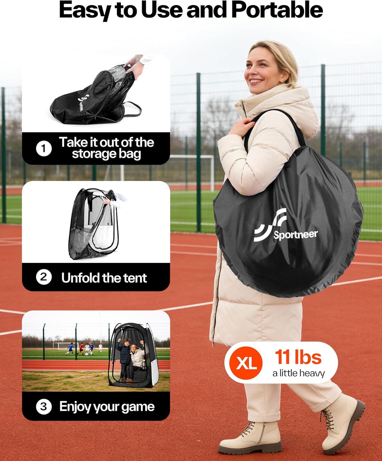 image:imageSportneer XL Pop Up Sports Tent 46 L x 46 W x 635 H Clear TPU Outdoor Shelter for 1 Adult amp 1 Child AllWeather Warm Bubble Pod with Instant Setup Wind amp Rain Protection for Spectatorsblack