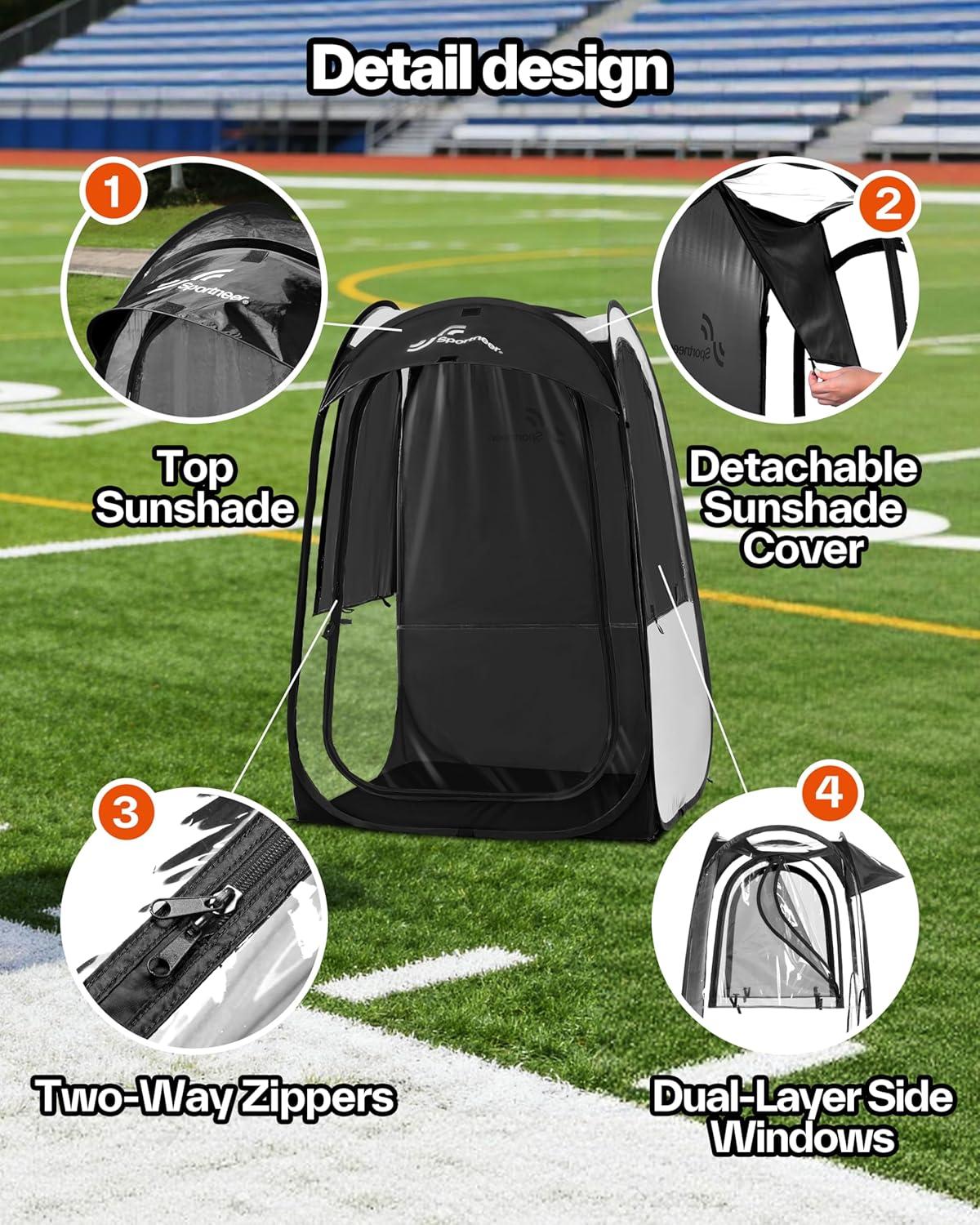 image:imageSportneer XL Pop Up Sports Tent 46 L x 46 W x 635 H Clear TPU Outdoor Shelter for 1 Adult amp 1 Child AllWeather Warm Bubble Pod with Instant Setup Wind amp Rain Protection for Spectatorsblack