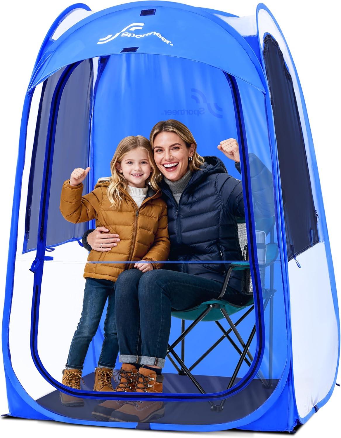 image:imageSportneer XL Pop Up Sports Tent 46 L x 46 W x 635 H Clear TPU Outdoor Shelter for 1 Adult amp 1 Child AllWeather Warm Bubble Pod with Instant Setup Wind amp Rain Protection for SpectatorsBlue