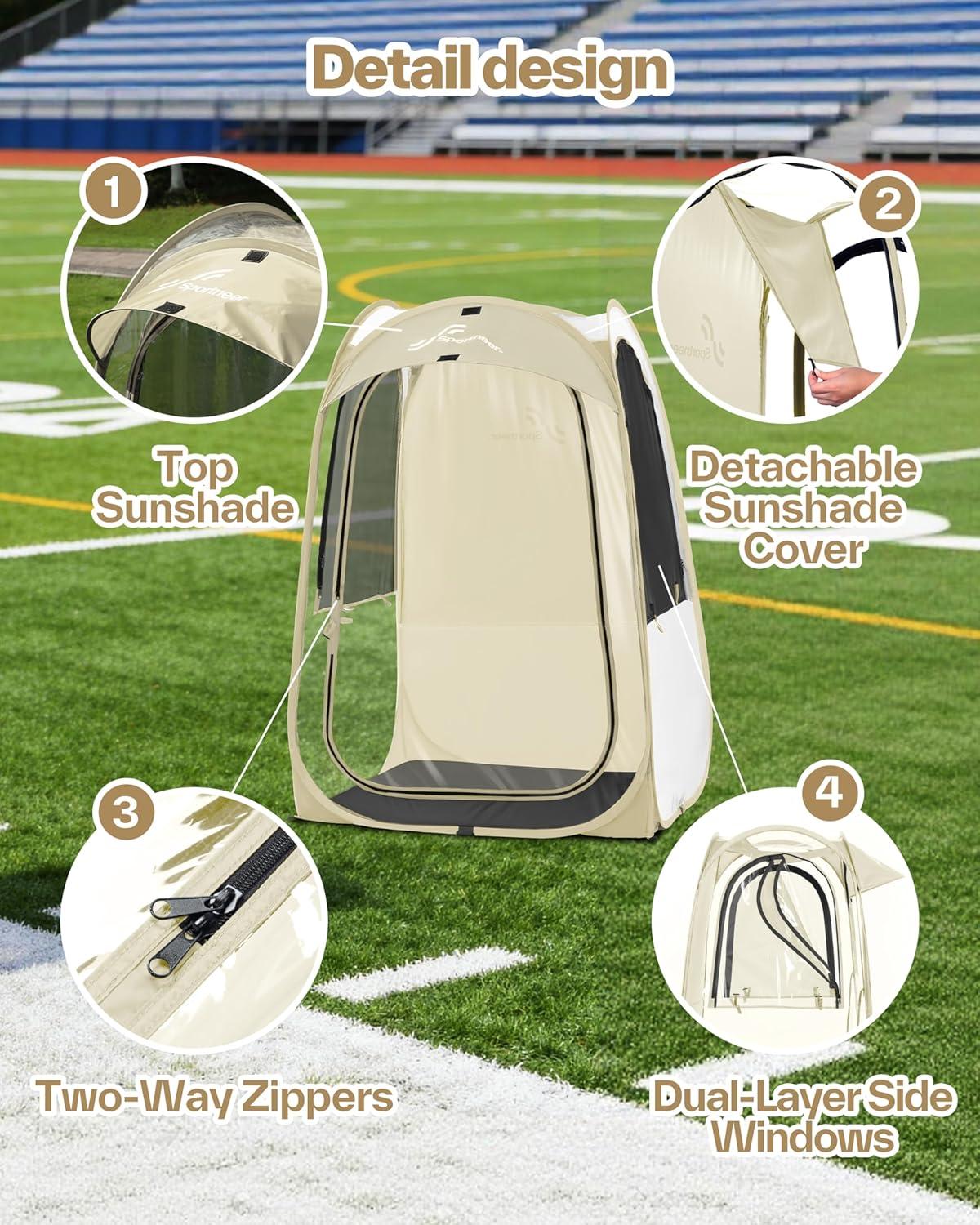 image:imageSportneer XL Pop Up Sports Tent 46 L x 46 W x 635 H Clear TPU Outdoor Shelter for 1 Adult amp 1 Child AllWeather Warm Bubble Pod with Instant Setup Wind amp Rain Protection for SpectatorsBeige
