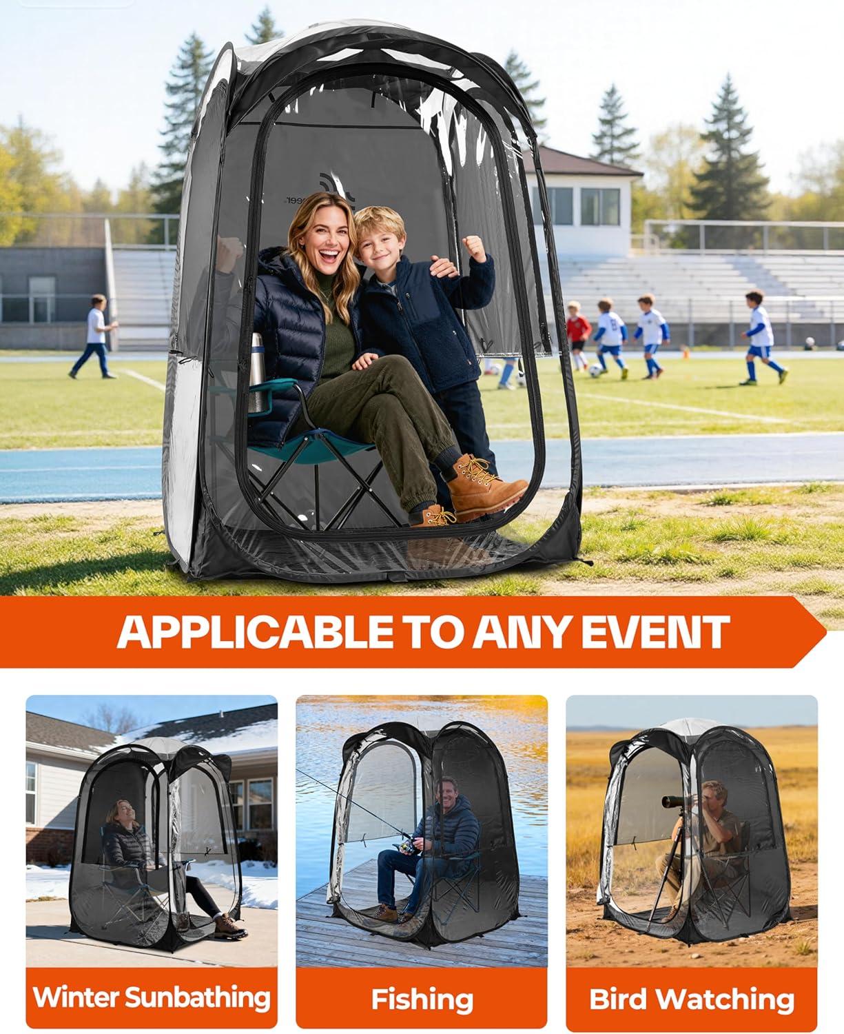 image:imageSportneer XL Pop Up Sports Tent 46 L x 46 W x 635 H Clear TPU Outdoor Shelter for 1 Adult amp 1 Child AllWeather Warm Bubble Pod with Instant Setup Wind amp Rain Protection for Spectatorsblack
