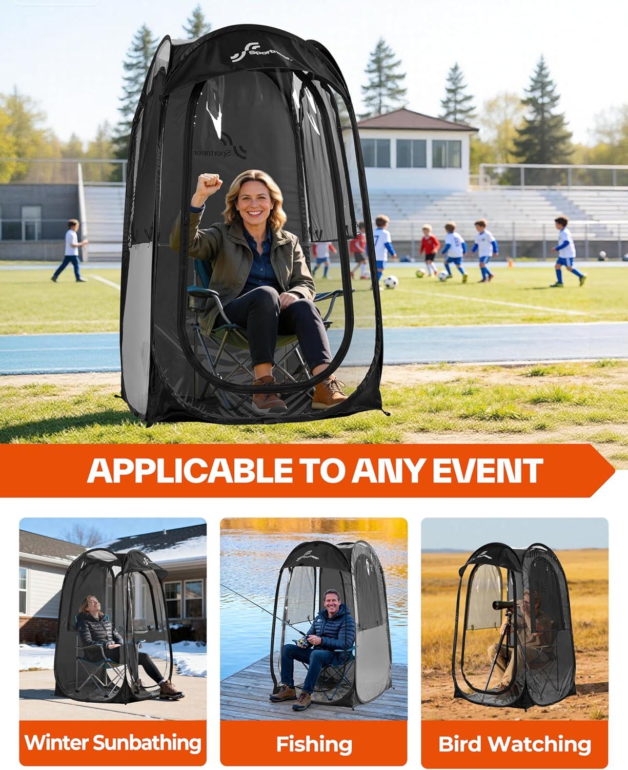 image:imageSportneer XL Pop Up Sports Tent 46 L x 46 W x 635 H Clear TPU Outdoor Shelter for 1 Adult amp 1 Child AllWeather Warm Bubble Pod with Instant Setup Wind amp Rain Protection for Spectatorsblack