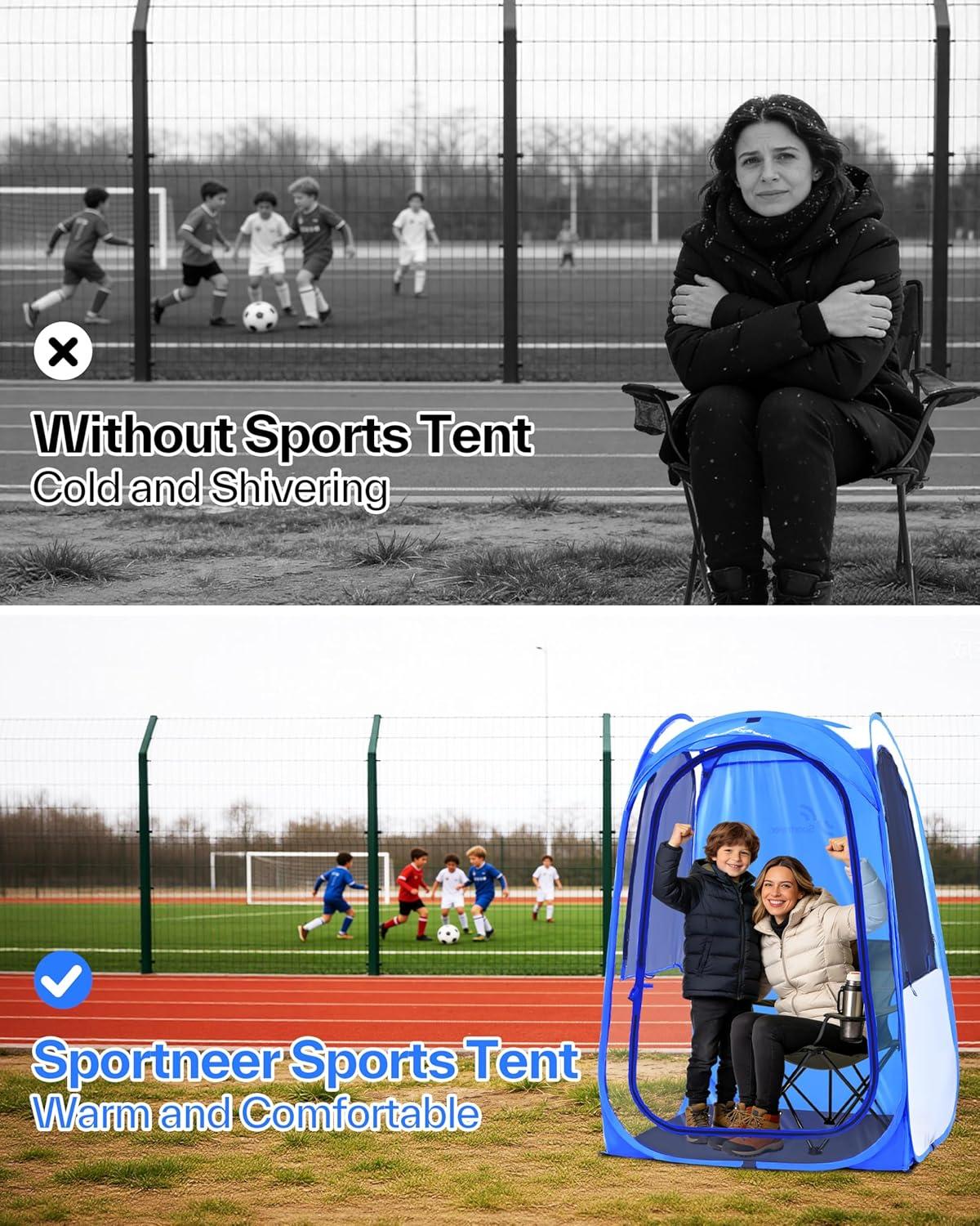 image:imageSportneer XL Pop Up Sports Tent 46 L x 46 W x 635 H Clear TPU Outdoor Shelter for 1 Adult amp 1 Child AllWeather Warm Bubble Pod with Instant Setup Wind amp Rain Protection for SpectatorsBlue