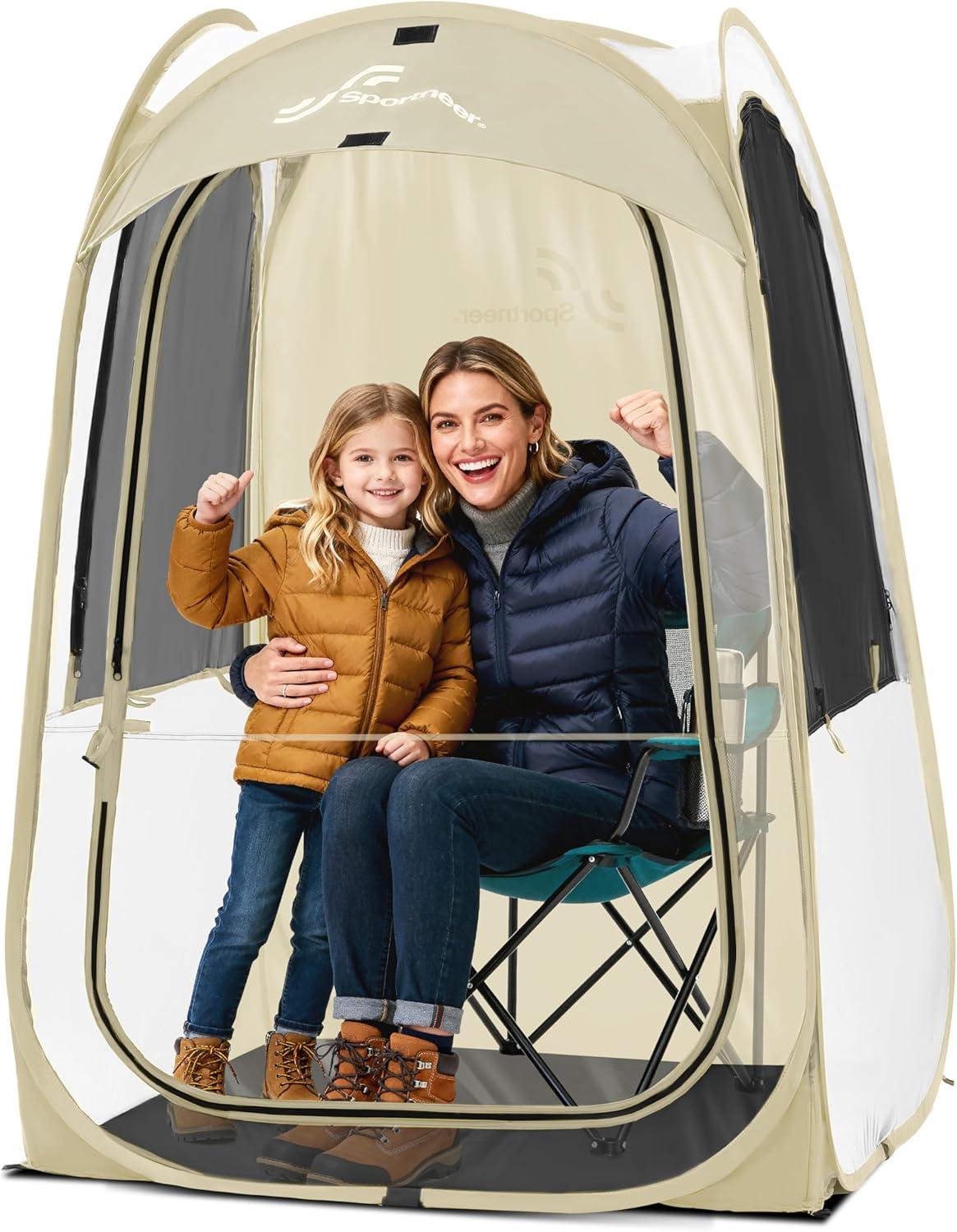 image:imageSportneer XL Pop Up Sports Tent 46 L x 46 W x 635 H Clear TPU Outdoor Shelter for 1 Adult amp 1 Child AllWeather Warm Bubble Pod with Instant Setup Wind amp Rain Protection for SpectatorsBeige
