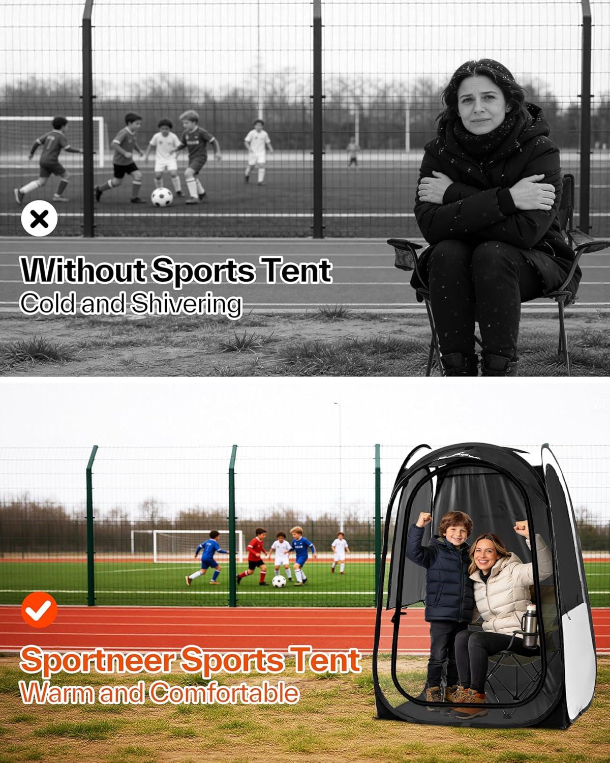 image:imageSportneer XL Pop Up Sports Tent 46 L x 46 W x 635 H Clear TPU Outdoor Shelter for 1 Adult amp 1 Child AllWeather Warm Bubble Pod with Instant Setup Wind amp Rain Protection for Spectatorsblack