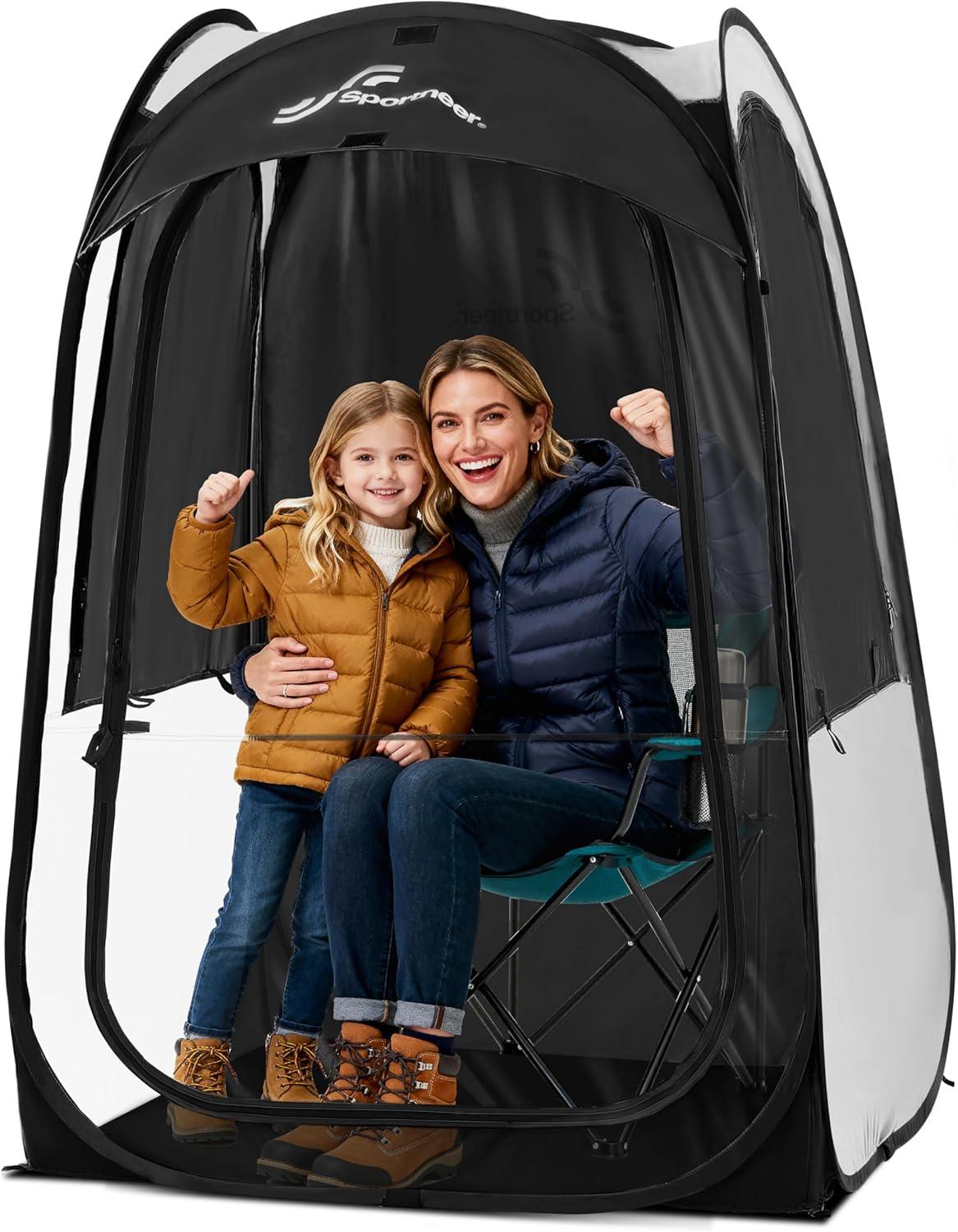 image:imageSportneer XL Pop Up Sports Tent 46 L x 46 W x 635 H Clear TPU Outdoor Shelter for 1 Adult amp 1 Child AllWeather Warm Bubble Pod with Instant Setup Wind amp Rain Protection for Spectatorsblack