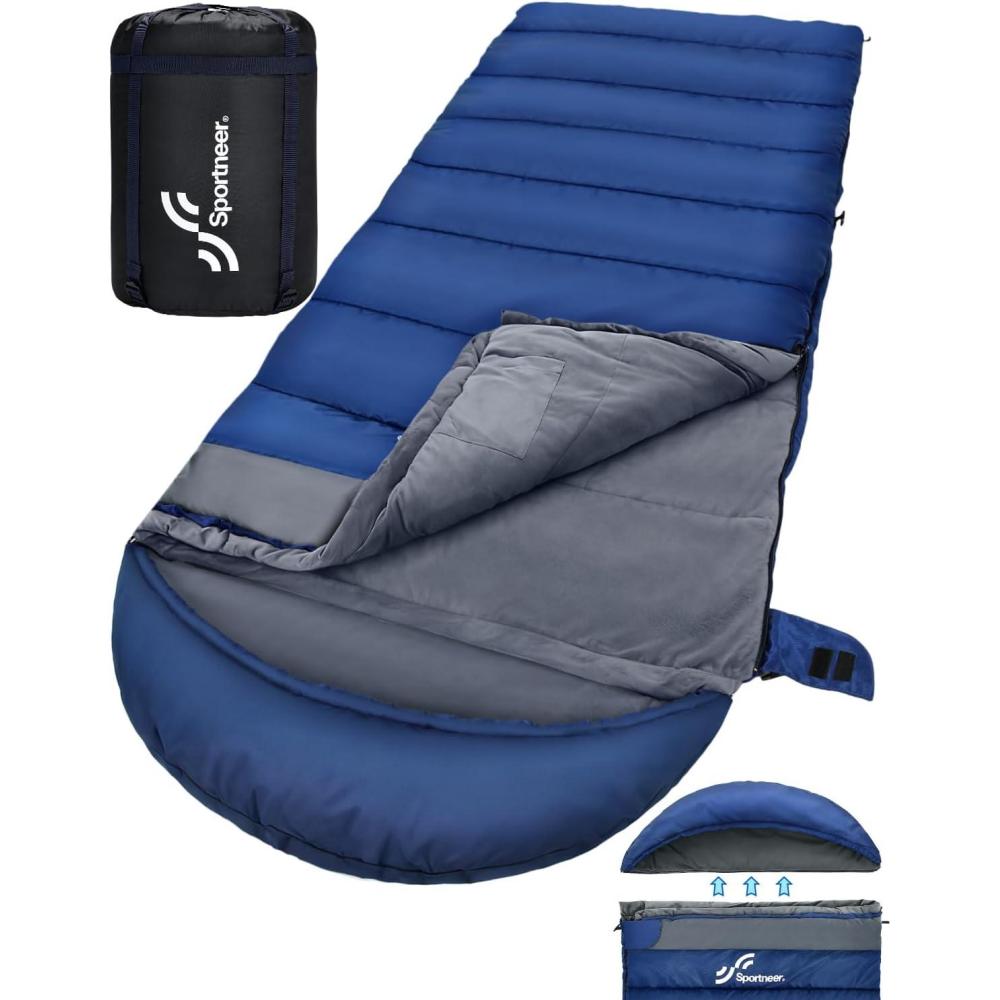 image:imageSportneer 0 Degree Sleeping Bag Crystal Velvet Fabric Lining XXL Winter Cold Weather Sleeping Bag Big and Tall Zero Degree Camping Detachable Hood Compression Sack