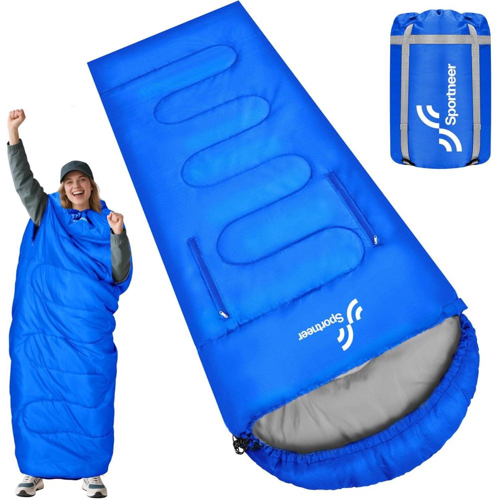 image:imageSportneer 0 Degree Wearable Sleeping Bag for Adults amp Kids Walkable with Arm Zippers Waterproof amp Warm Compact for Camping Stadiums Travel Backpacking amp Car UseBlue