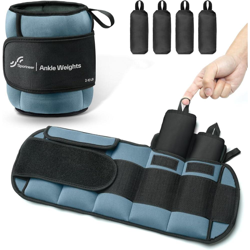 image:imageSportneer 20lbsPair Adjustable Ankle Weights for Women and Men Modularized Leg Weight for Yoga Walking Running Aerobics Gym Physical TherapyDusty Blue
