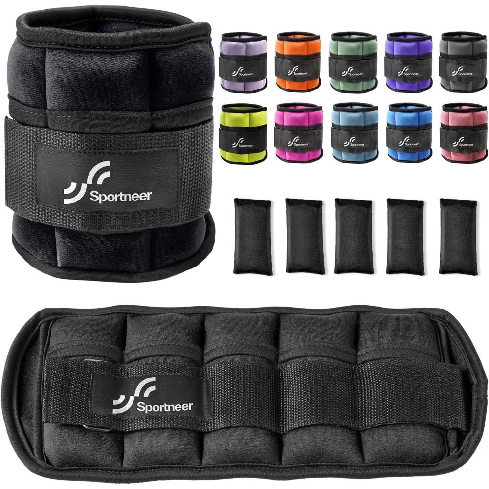 image:imageSportneer Adjustable Ankle Weights Set 1 Pair 210 lbs Removable Sandbags for Women amp Men Comfortable Neoprene Leg Weights for Walking Running Pilates Yoga Home Workout amp Physical TherapyBlack
