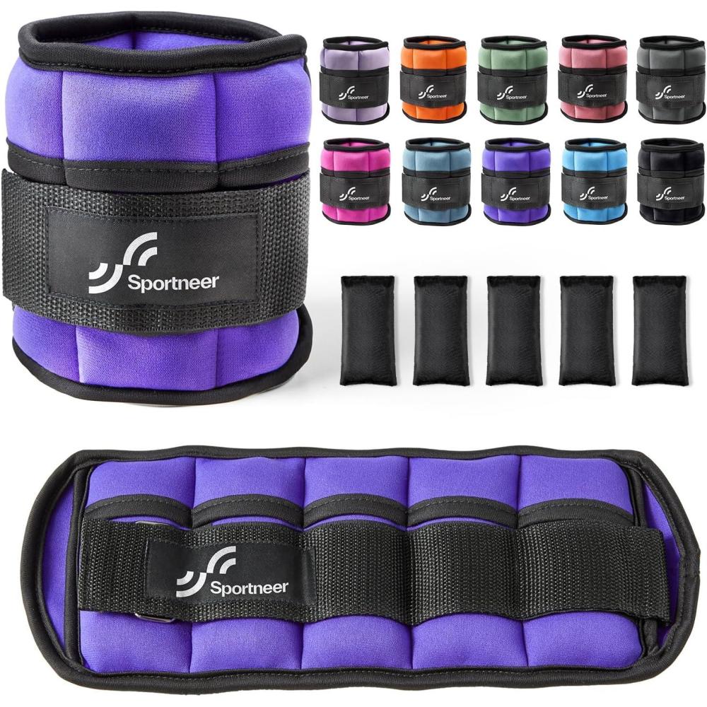 image:imageSportneer Adjustable Ankle Weights Set 1 Pair 210 lbs Removable Sandbags for Women amp Men Comfortable Neoprene Leg Weights for Walking Running Pilates Yoga Home Workout amp Physical TherapyPurple