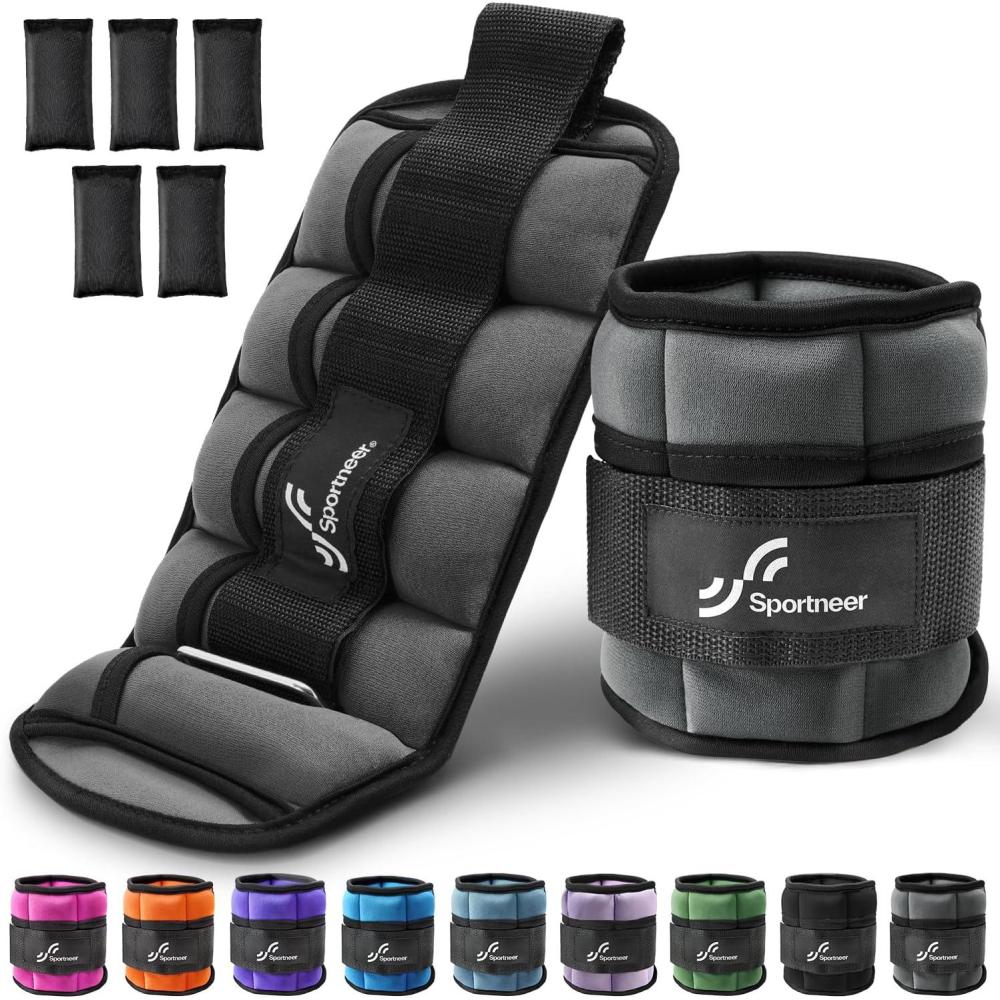 image:imageSportneer Adjustable Ankle Weights for Women and Men 7 lbsPair Adjustable Leg Weights with Secure Straps Strength Training Weighted for Yoga Walking Running Aerobics Gym Physical TherapyDark Gray