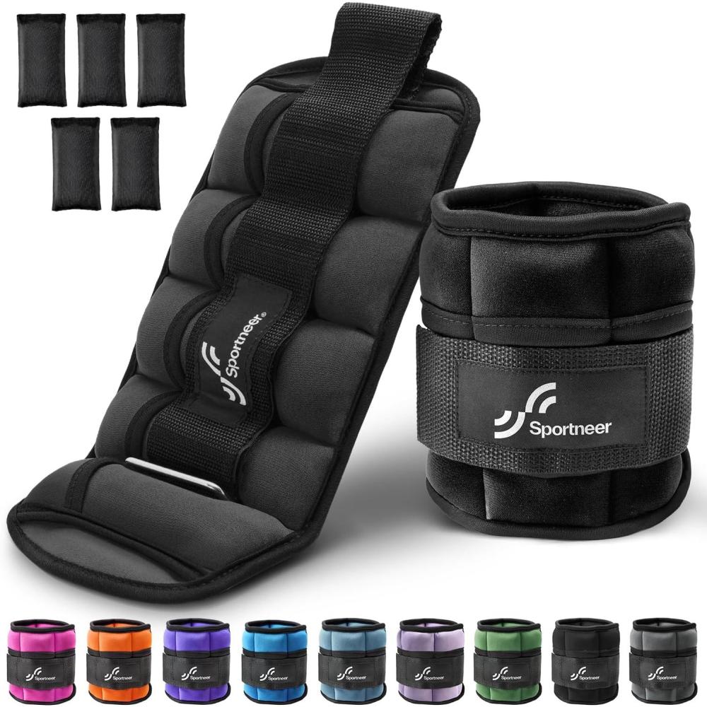 image:imageSportneer Adjustable Ankle Weights for Women and Men 7 lbsPair Adjustable Leg Weights with Secure Straps Strength Training Weighted for Yoga Walking Running Aerobics Gym Physical TherapyBlack