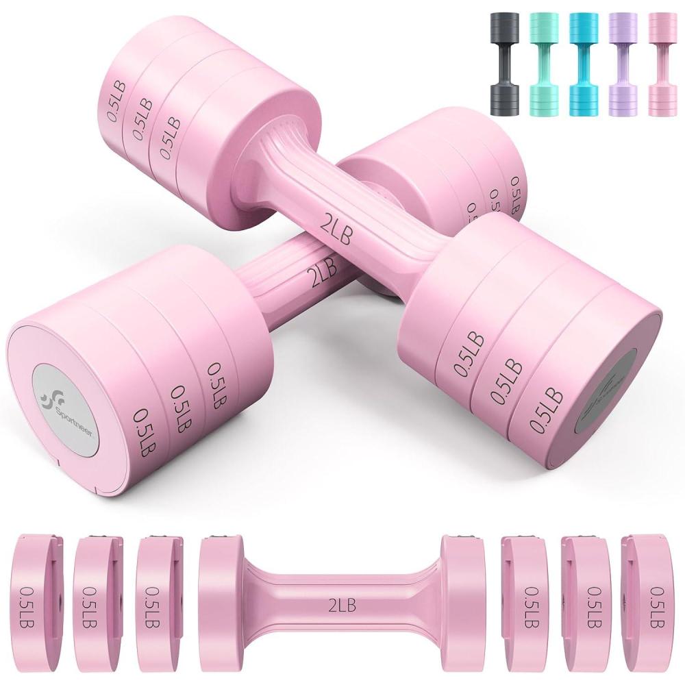 image:imageSportneer Adjustable Dumbbells Hand Weights Set 5 lb Dumbbell Set of 2 Each 2lb 3lb 4lb 5lb Free Weights Fast Adjust Weight 4 In 1 Weights Dumbbells Set for Women Men Home Gym Exercise TrainingPink