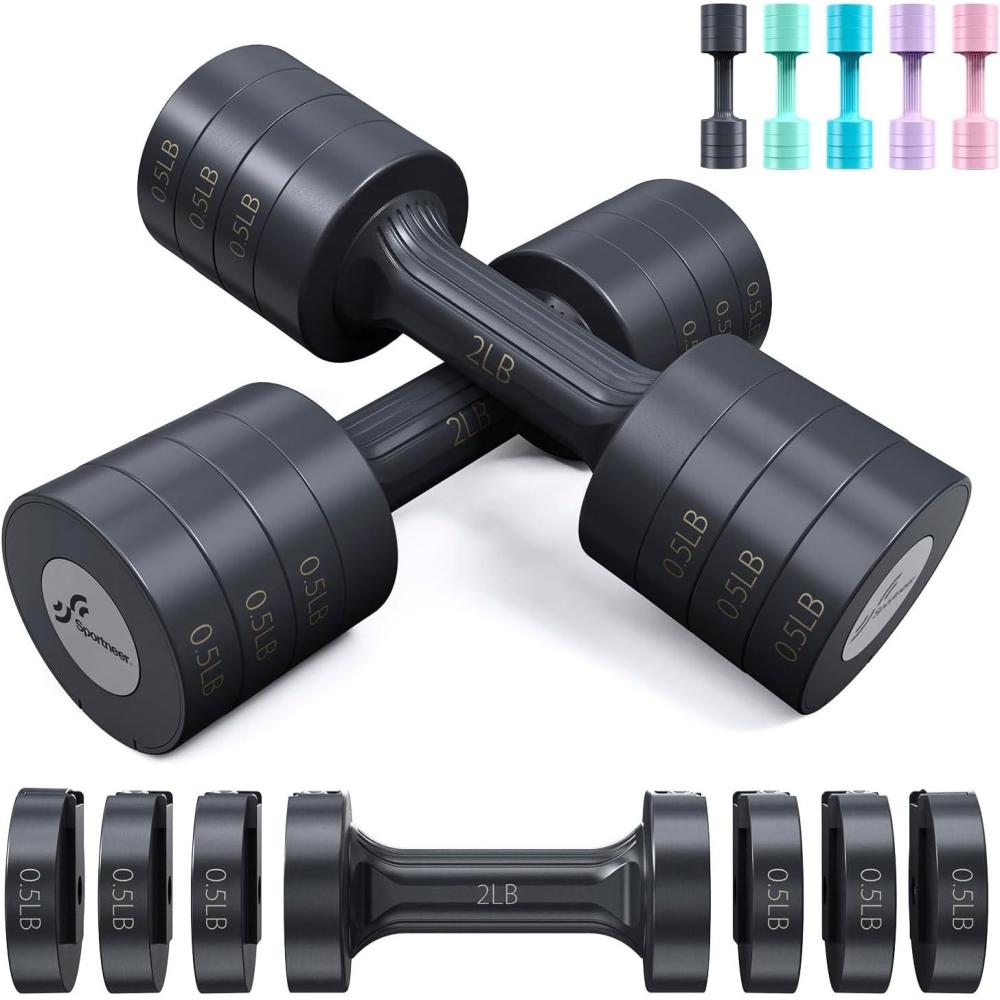 image:imageSportneer Adjustable Dumbbells Hand Weights Set 5 lb Dumbbell Set of 2 Each 2lb 3lb 4lb 5lb Free Weights Fast Adjust Weight 4 In 1 Weights Dumbbells Set for Women Men Home Gym Exercise TrainingCarbon Black