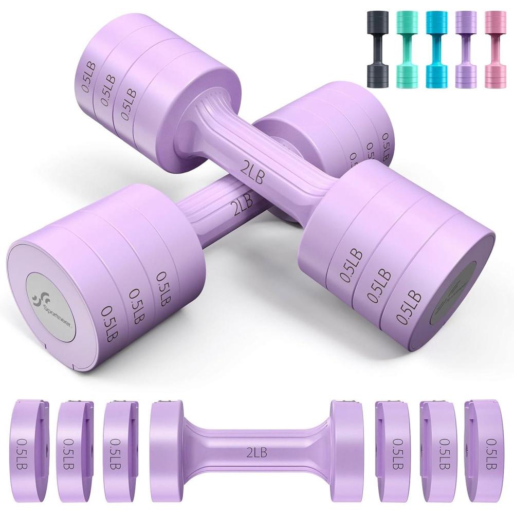 image:imageSportneer Adjustable Dumbbells Hand Weights Set 5 lb Dumbbell Set of 2 Each 2lb 3lb 4lb 5lb Free Weights Fast Adjust Weight 4 In 1 Weights Dumbbells Set for Women Men Home Gym Exercise TrainingPurple