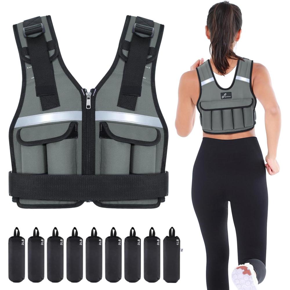 image:imageSportneer Adjustable Weighted Vest Weights 218 lbs240 lbs Washable Weight Vest for Walking 16 In 1 Fast Adjust Rucking Vest for Women and Men Home Gym Running Jogging Strength Training VestsGray