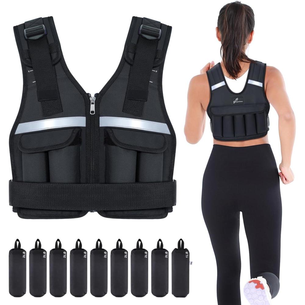 image:imageSportneer Adjustable Weighted Vest Weights 218 lbs240 lbs Washable Weight Vest for Walking 16 In 1 Fast Adjust Rucking Vest for Women and Men Home Gym Running Jogging Strength Training VestsBlack