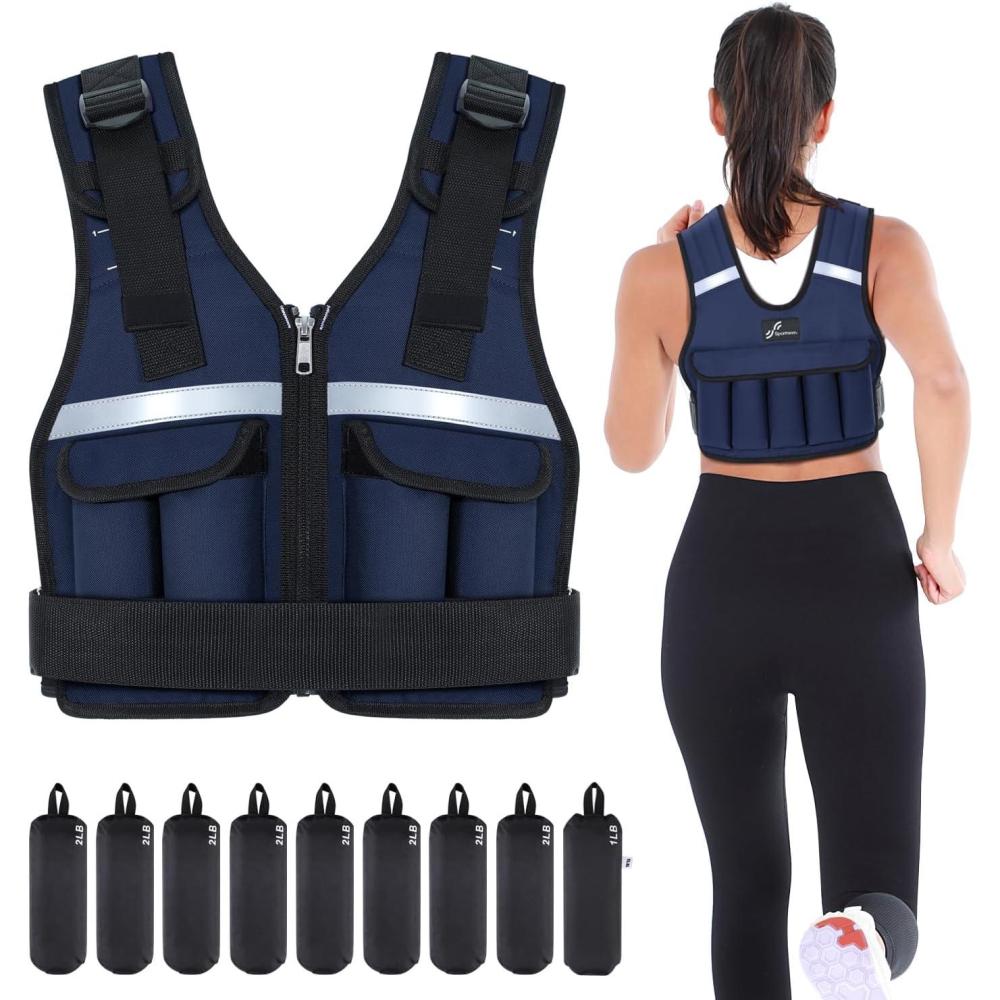 image:imageSportneer Adjustable Weighted Vest Weights 218 lbs240 lbs Washable Weight Vest for Walking 16 In 1 Fast Adjust Rucking Vest for Women and Men Home Gym Running Jogging Strength Training VestsBlue