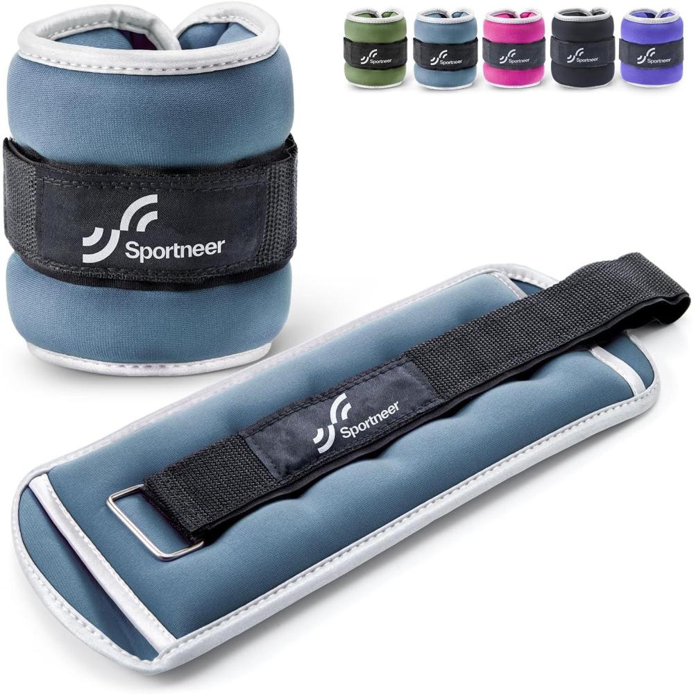 image:imageSportneer Ankle Weights Wrist Weights Pair of 124610 LBS for Men Women Kids Strength Training Wrist and Ankle Weights Set with Reflective Strips for Dancing Running Walking Fitness Workout GymDusty Blue