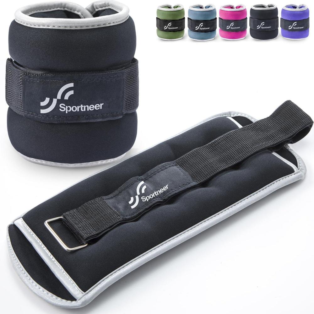 image:imageSportneer Ankle Weights Wrist Weights Pair of 124610 LBS for Men Women Kids Strength Training Wrist and Ankle Weights Set with Reflective Strips for Dancing Running Walking Fitness Workout GymBlack