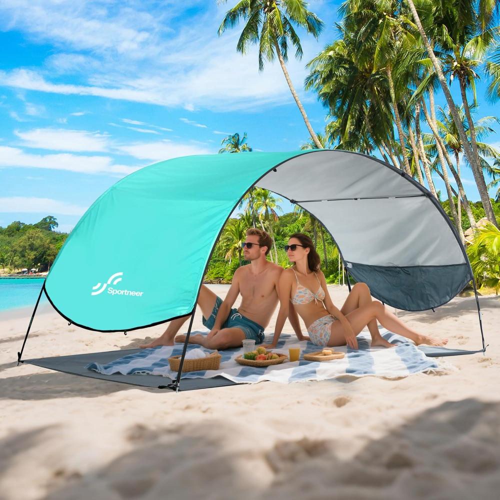 image:imageSportneer Beach Tent Sun Shelter UPF 50 UV Protection Beach Canopy Tent Sun Shade for 23 Person Easy Set Up Canopy with 8 Wind Ropes and 12 Ground Stakes Size 965x557Turquoise