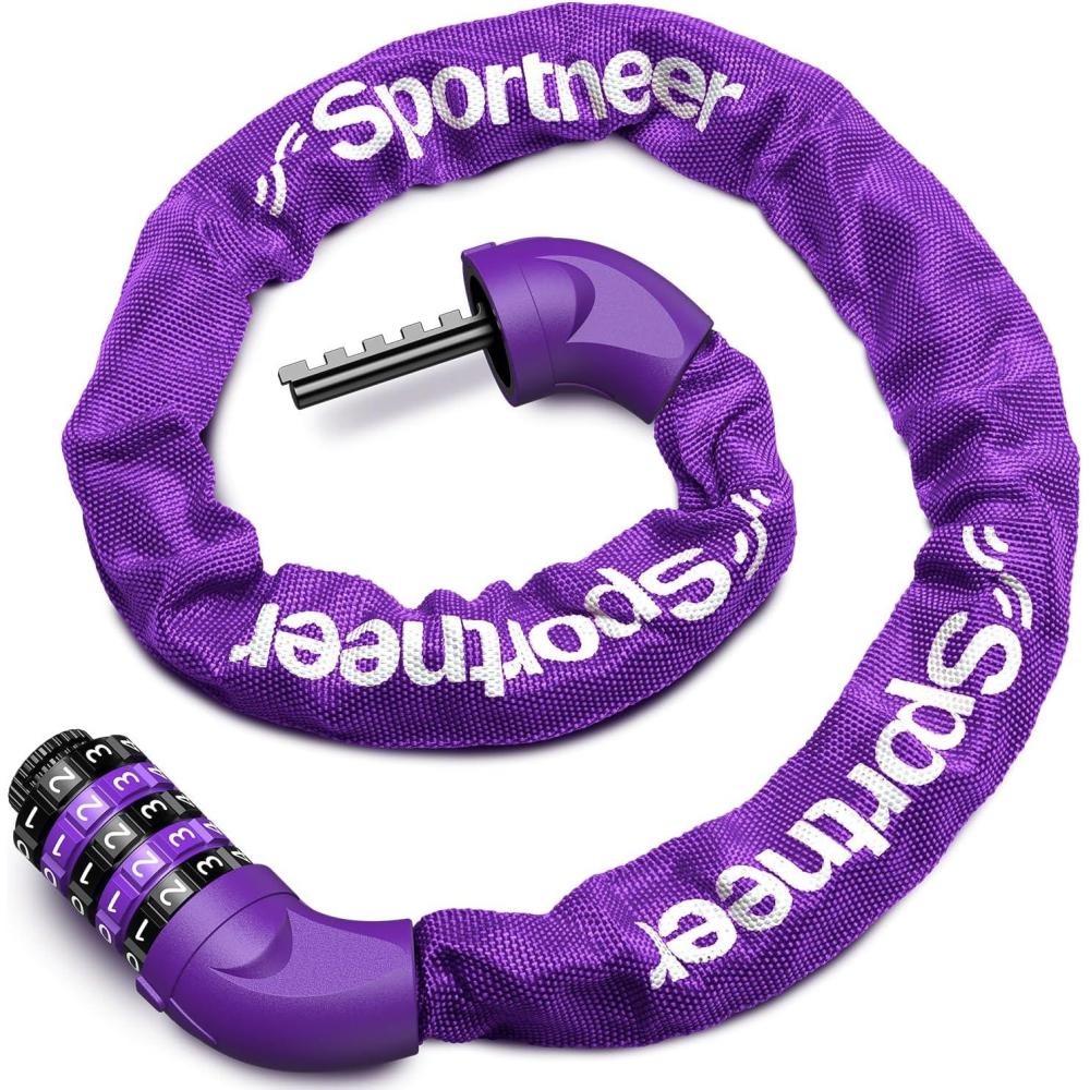 image:imageSportneer Bike Lock 5 Digit Combination High Security Anti Theft Bike Chain Lock 32364ft Heavy Duty Keyless Bicycle Lock for Bike Motorcycle Scooter Door amp Gate 46mm Thick Easy to UsePurple