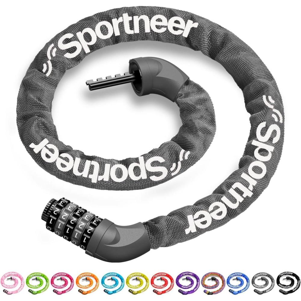 image:imageSportneer Bike Lock 5 Digit Combination High Security Anti Theft Bike Chain Lock 32364ft Heavy Duty Keyless Bicycle Lock for Bike Motorcycle Scooter Door amp Gate 46mm Thick Easy to UseGray
