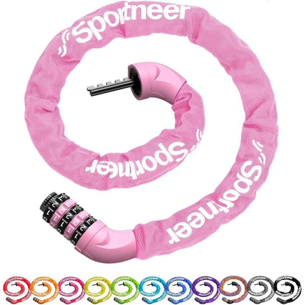image:imageSportneer Bike Lock 5 Digit Combination High Security Anti Theft Bike Chain Lock 32364ft Heavy Duty Keyless Bicycle Lock for Bike Motorcycle Scooter Door amp Gate 46mm Thick Easy to UsePinkPink Code Wheel