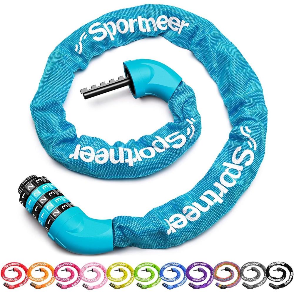image:imageSportneer Bike Lock 5 Digit Combination High Security Anti Theft Bike Chain Lock 32364ft Heavy Duty Keyless Bicycle Lock for Bike Motorcycle Scooter Door amp Gate 46mm Thick Easy to UseSky Blue