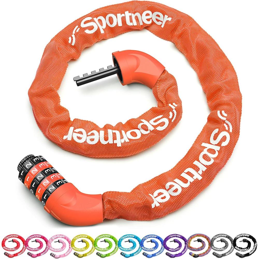 image:imageSportneer Bike Lock 5 Digit Combination High Security Anti Theft Bike Chain Lock 32364ft Heavy Duty Keyless Bicycle Lock for Bike Motorcycle Scooter Door amp Gate 46mm Thick Easy to UseOrange