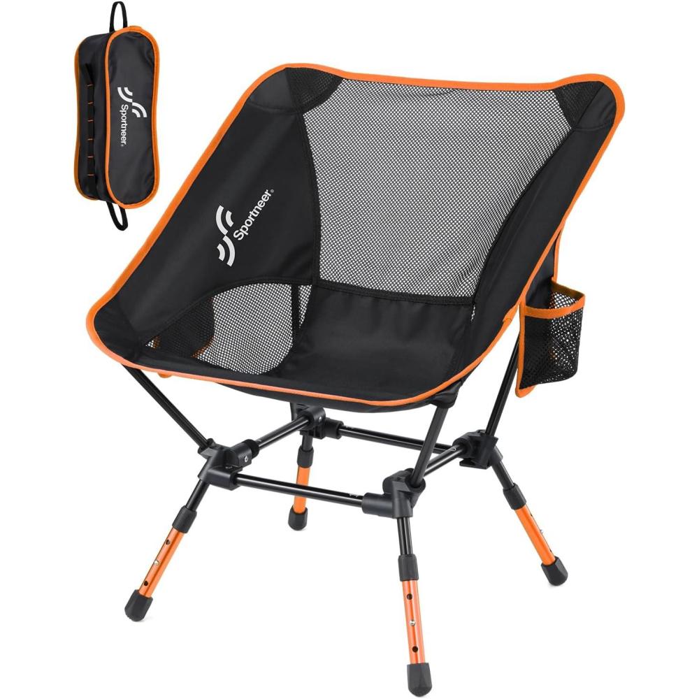 image:imageSportneer Camping Chair 3 Heights Adjustable Lawn Chairs with 2 Side Pockets Compact amp Portable Folding Chairs for Outside Camping Hiking Picnic and Beach 2 BlueOrange