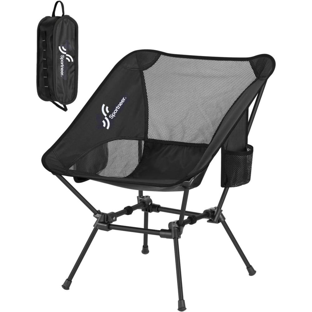 image:imageSportneer Camping Chairs Lightweight Outdoor Chairs with 2 Side Pockets amp Storage Bag Foldable amp Portable Lawn Chairs for Camping Hiking Lawn Picnic Beach Outdoor Travel 1 BlackBlack