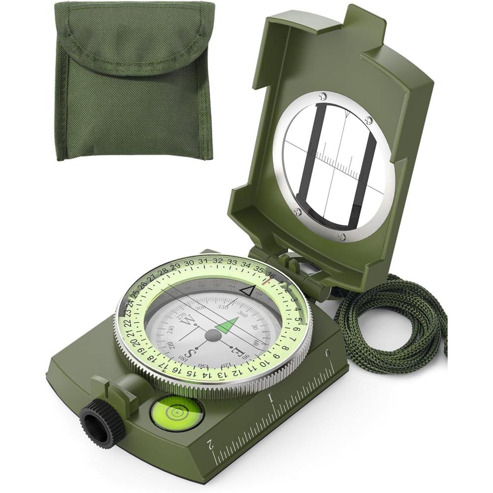 image:imageSportneer Compass Accurate Durable Lightweight Orienteering Compass with Strap and Carrying Case Glow in The Dark Waterproof Hiking Essentials for Camping Backpacking Best Survival Gifts for KidsArmy Green