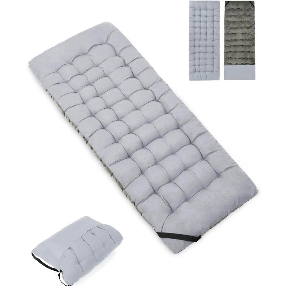 image:imageSportneer Cot Mattress 2 Thick Soft Comfortable Camping Cot Mattress Pad for Sleeping 75x28Cot Mattress Topper with Fix Straps for Single BedCamp CotRv BunkGrey