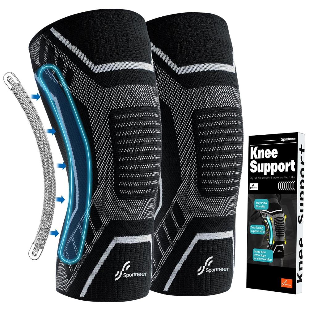image:imageSportneer Knee Brace with Dual Side Stabilizers Maximum Support Compression Knee Sleeve for Men amp Women AntiSlip Knee Support for Running Workout Arthritis ACL amp Pain Relief Black Small145165Black