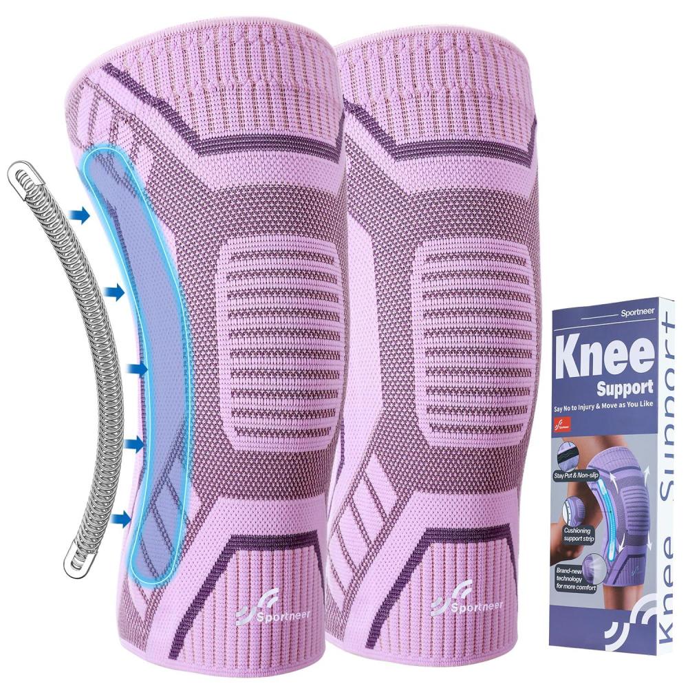 image:imageSportneer Knee Brace with Dual Side Stabilizers Maximum Support Compression Knee Sleeve for Men amp Women AntiSlip Knee Support for Running Workout Arthritis ACL amp Pain Relief Black Small145165PinkPurple