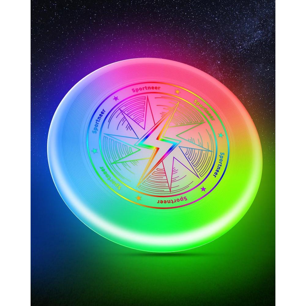 image:imageSportneer LED Flying Disc Light Up Frisbee with 3 Color Modes Motion Sensor Glow Disc USBC Rechargeable 175g HDPE Outdoor Flying Disc for Night Games Beach Camping BackyardHot Stamping 1 pack