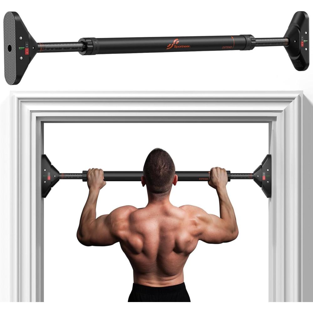 image:imageSportneer Pull Up Bar Strength Training Chin up Bar No Screws Adjustable 295377594cm Width Locking Mechanism Pull up Bar for Doorway Max Load 440lbs for Home Gym Upper Body Workout Nonslip