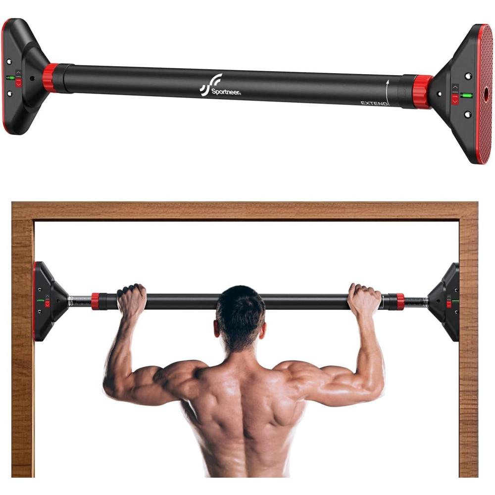 image:imageSportneer Pull Up Bar Strength Training Pullup Bars without Screw Adjustable Width Locking Mechanism Chin Up Bar Thickened Steel Max Limit 440 lbs Upper Body Fitness Pullup Bars for Home