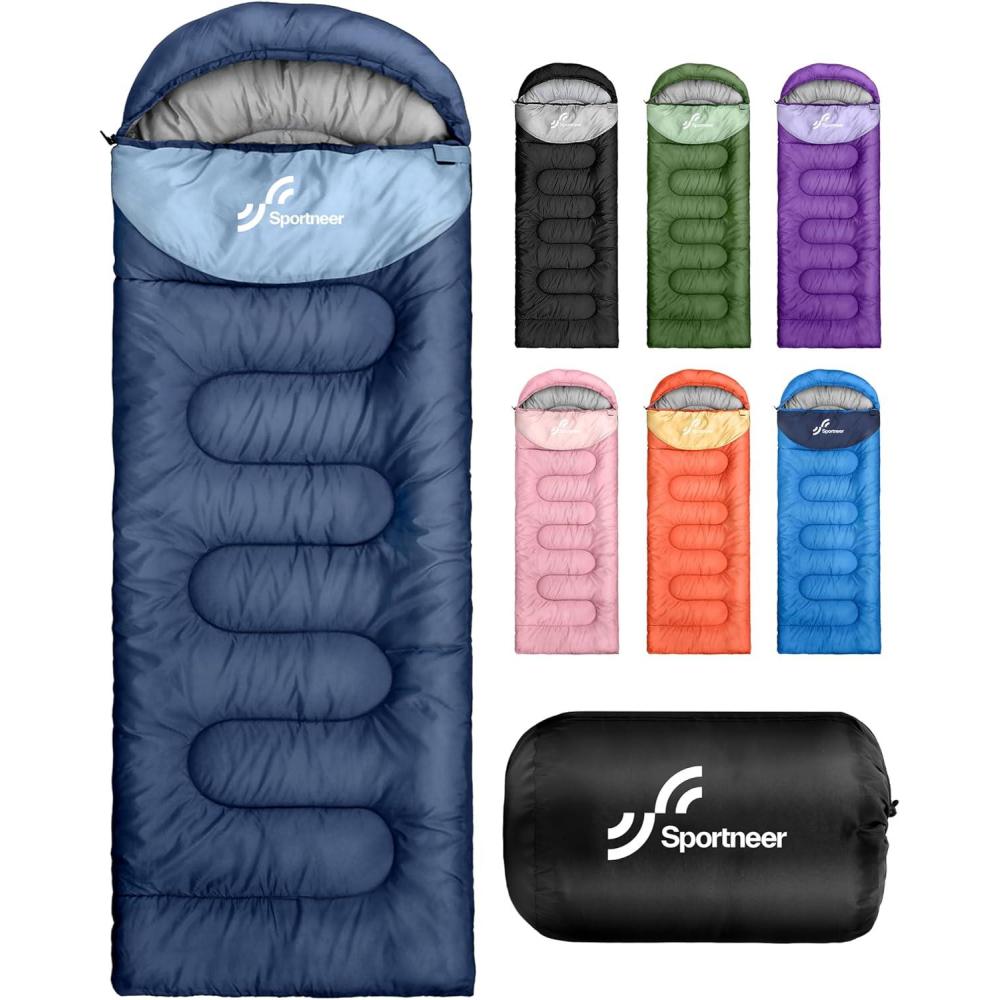 image:imageSportneer Sleeping Bag for Adults amp Kids Cold Weather amp Warm Waterproof Camping Sleeping Bag Compact Portable for Camping Hiking amp TravelDark Blue Light Blue