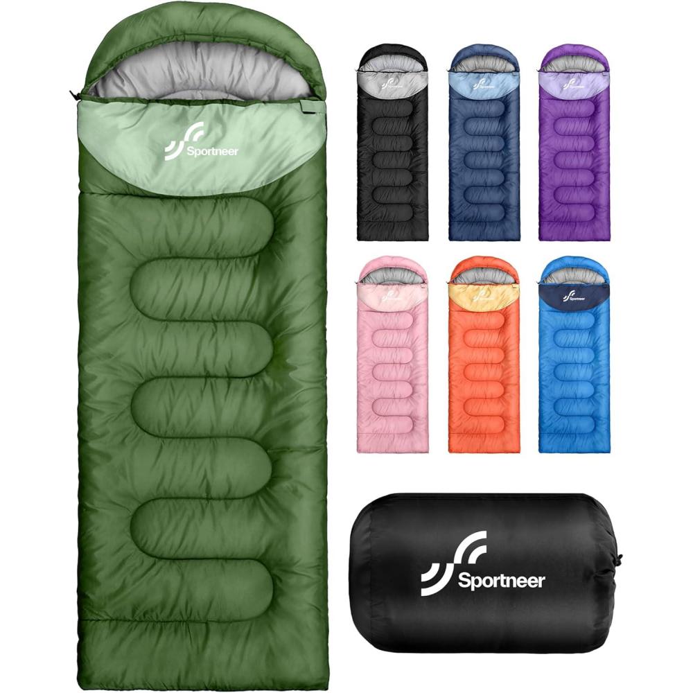 image:imageSportneer Sleeping Bag for Adults amp Kids Cold Weather amp Warm Waterproof Camping Sleeping Bag Compact Portable for Camping Hiking amp TravelGreen Light Green