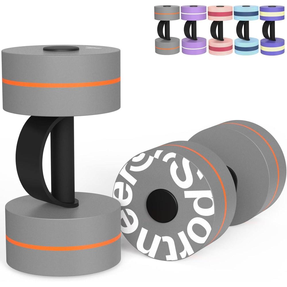 image:imageSportneer Water Weights Aquatic Exercise Dumbbells Water Dumbbell Aerobics Workouts Set of 2 EVA Foam Pool Weights Dumbbells Set Aqua Fitness Barbells Equipment for Water Aerobics Weight LossGrayorange