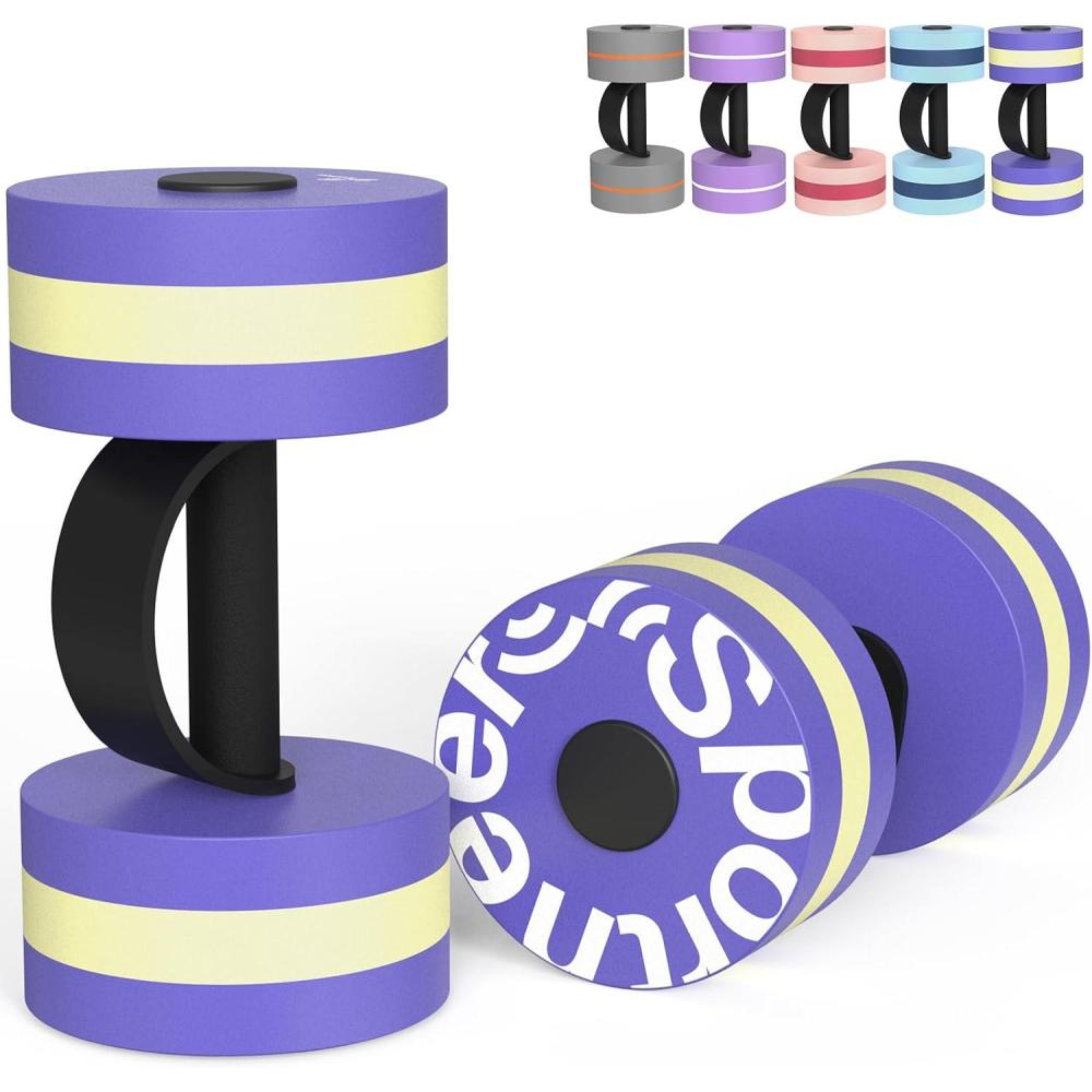 image:imageSportneer Water Weights Aquatic Exercise Dumbbells Water Dumbbell Aerobics Workouts Set of 2 EVA Foam Pool Weights Dumbbells Set Aqua Fitness Barbells Equipment for Water Aerobics Weight LossStriped Purple
