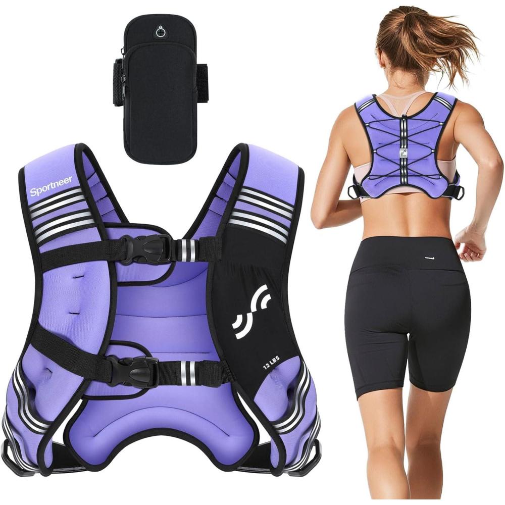 image:imageSportneer Weighted Vest Woman 8lb12lb15lb20lb25lb Weight Vest for Walking with Phone Bag Adjustable Women Weighted Vest for Running Rucking Vest for Jogging Strength Training Weight LossPurple